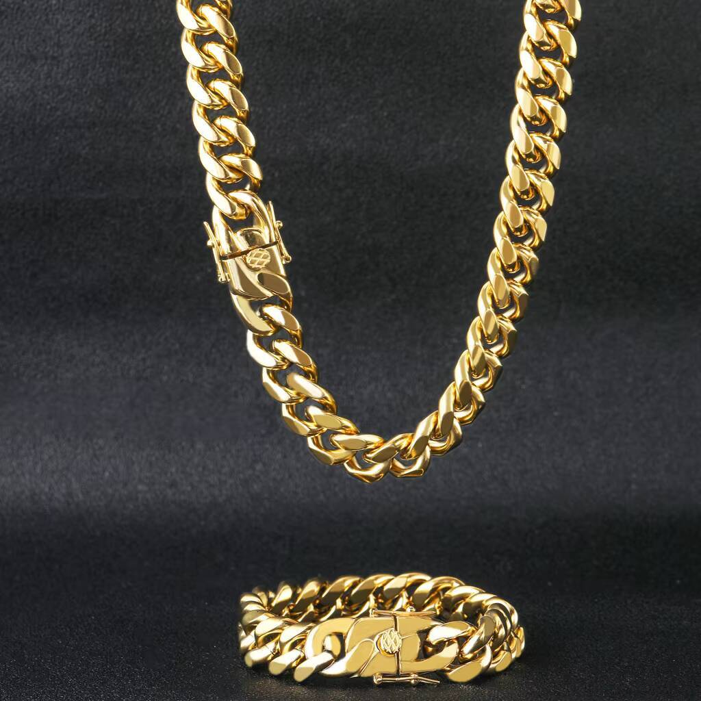 Shangjie OEM 2022 High Quality Hip Hop Cuban Chain 18K Gold Plated Stainless Steel Necklace