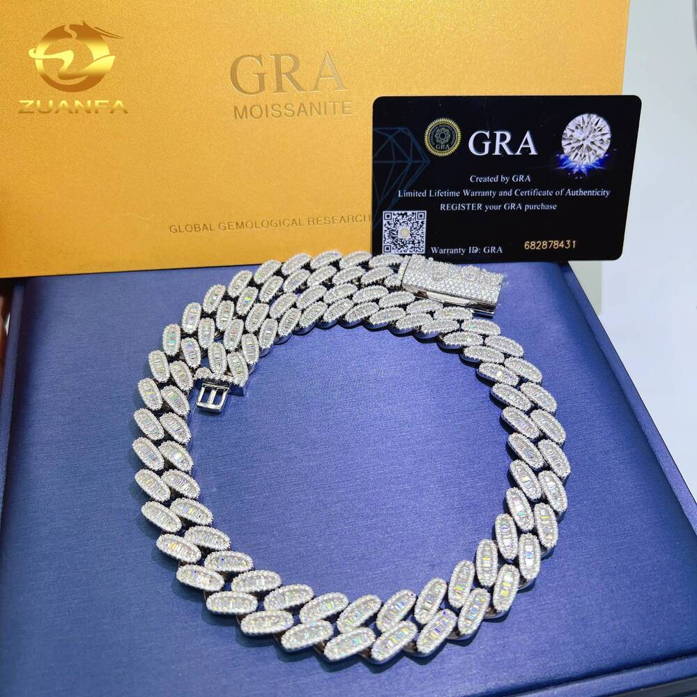 16mm Luxury Fashion Jewelry Iced Out 925 Sterling Silver Hip Hop Custom VVS Moissanite Cuban Link Chain Necklace