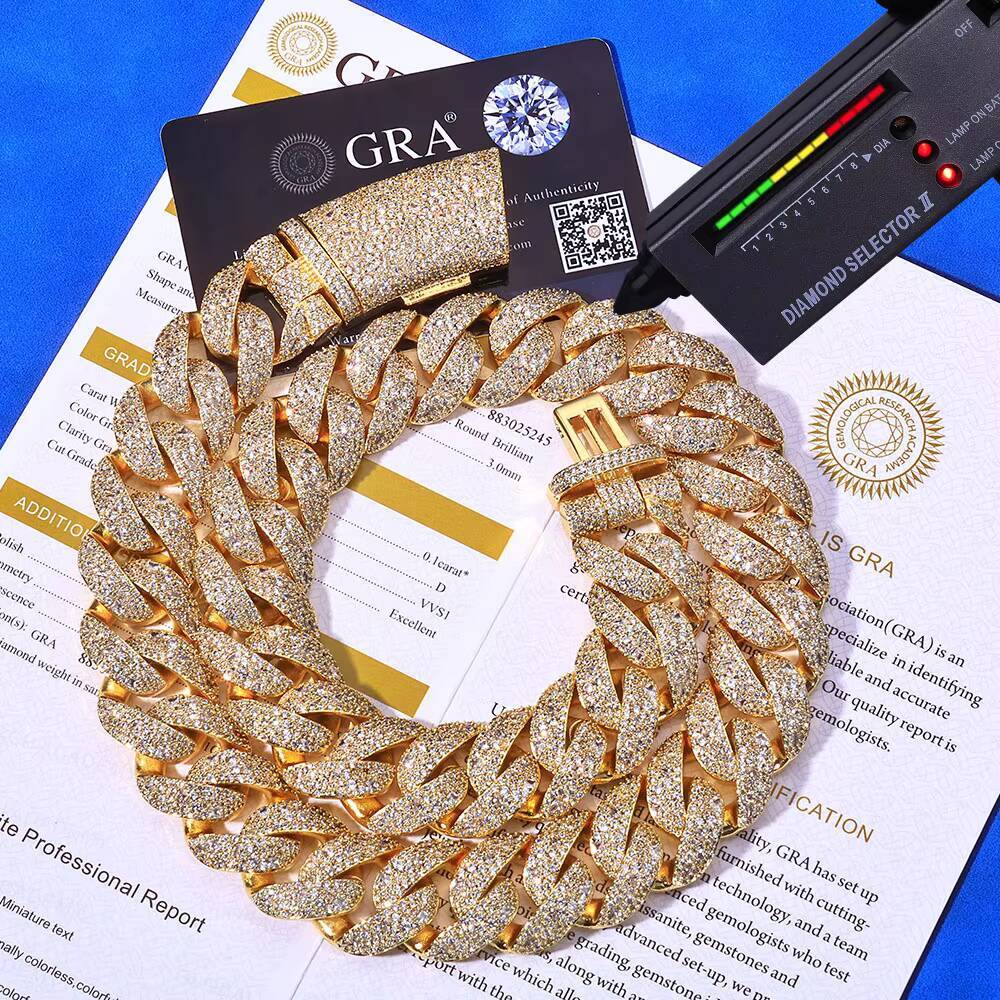 NUOYA 15mm Curved Flip Buckle Cuban Chain 925 Silver Full Iced VVS Moissanite Necklace Mens Heavy Duty Luxury Hip Hop Jewelry