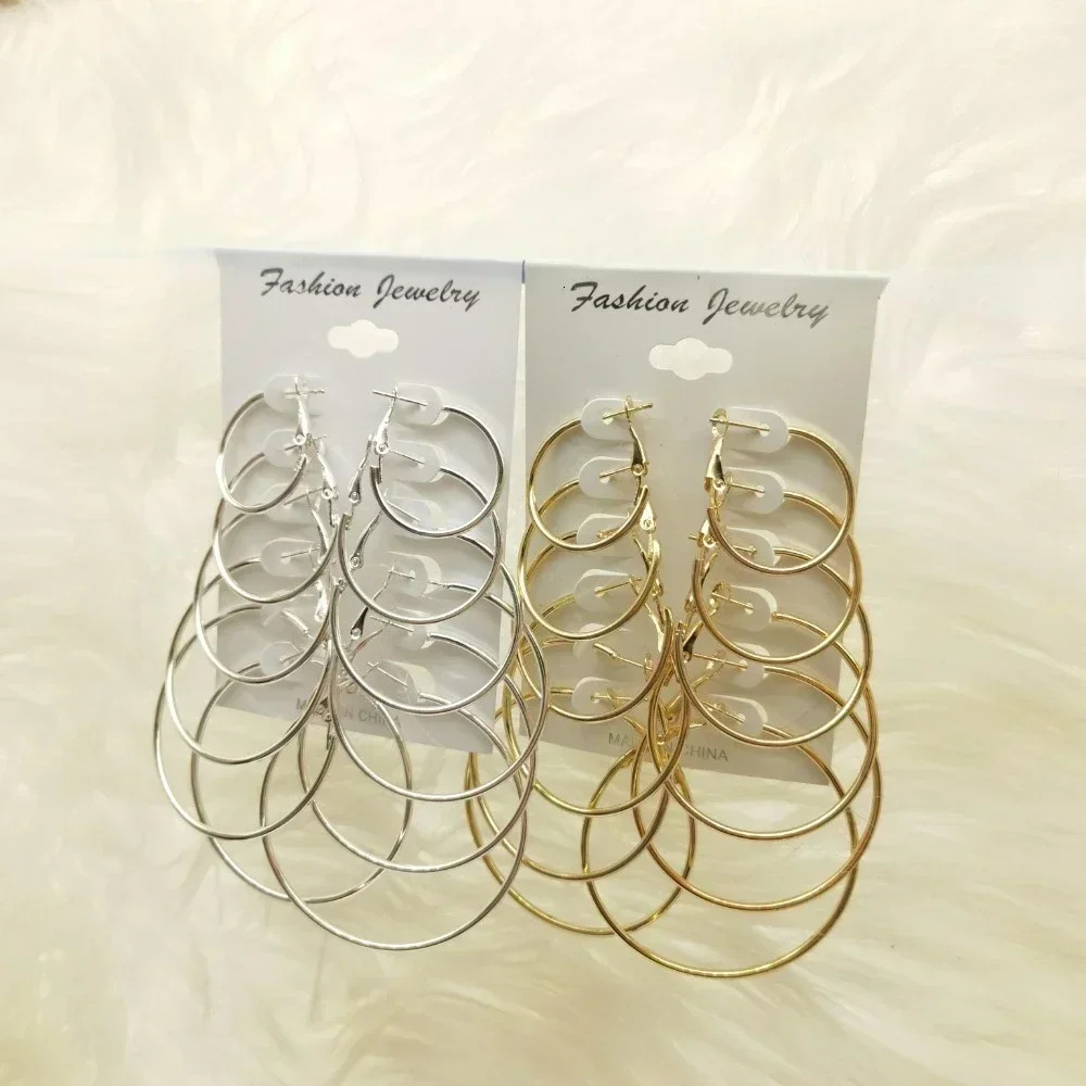 6Pairs Hoop Earrings Set Big Circle Jewelry for Women Girls Ear Clip Punk Style Fashion Accessories 250715