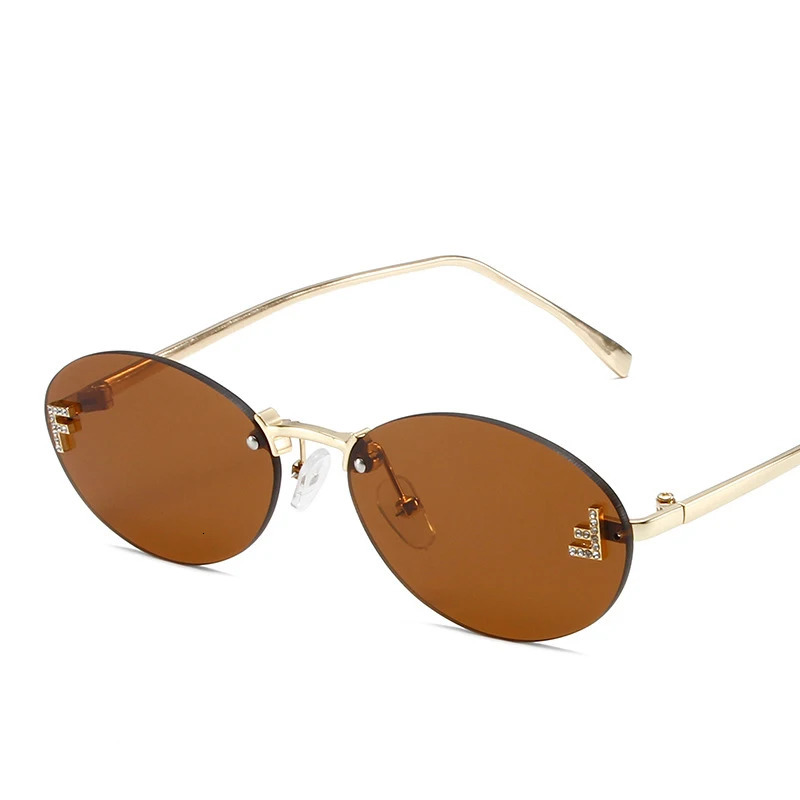 Diamond Letter F Rimless Sunglasse Metal Frame Black Small Oval Sun Glasses Unsiex Elegant Shades UV400 250729 - view 6