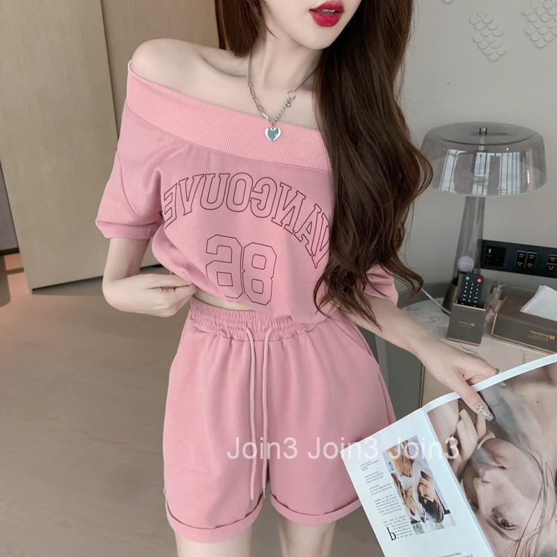 Summer New Fashion Casual Sports Mid-Sleeve Sweatshirt T-Shirt + Elastic Waist Wide-Leg Shorts Set for Women