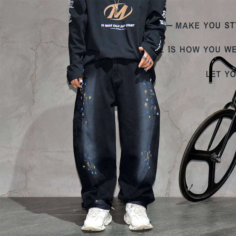 American Streetwear Hand-Painted Splash Skateboard Baggy Jeans Mens Clothing Hip Hop Denim Pants Haruku Trend Trousers Male 250726