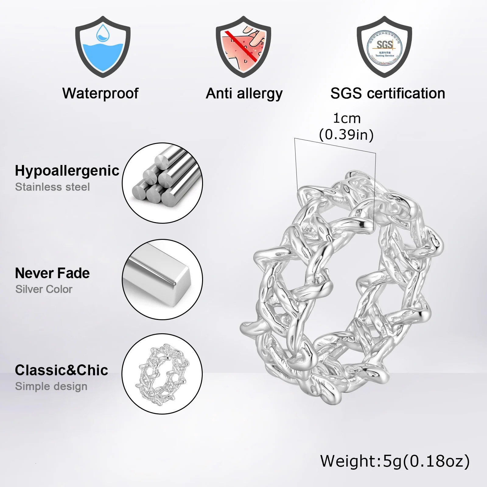 Vnox Creative Woven Six-Pointed Star Ring for Men Women Anti Allergy Stainless Steel Punk Irregular Thorns Rings Jewelry Gifts 250729