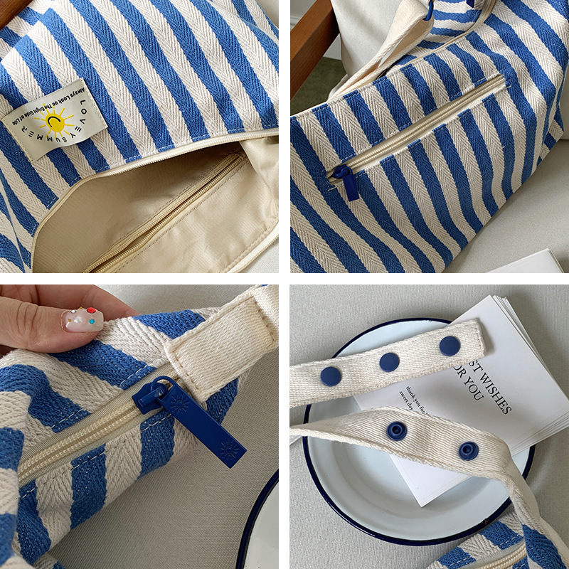 2025 designer's new Korean striped single shoulder women's crossbody bag, armpit handbag, commuting canvas bag