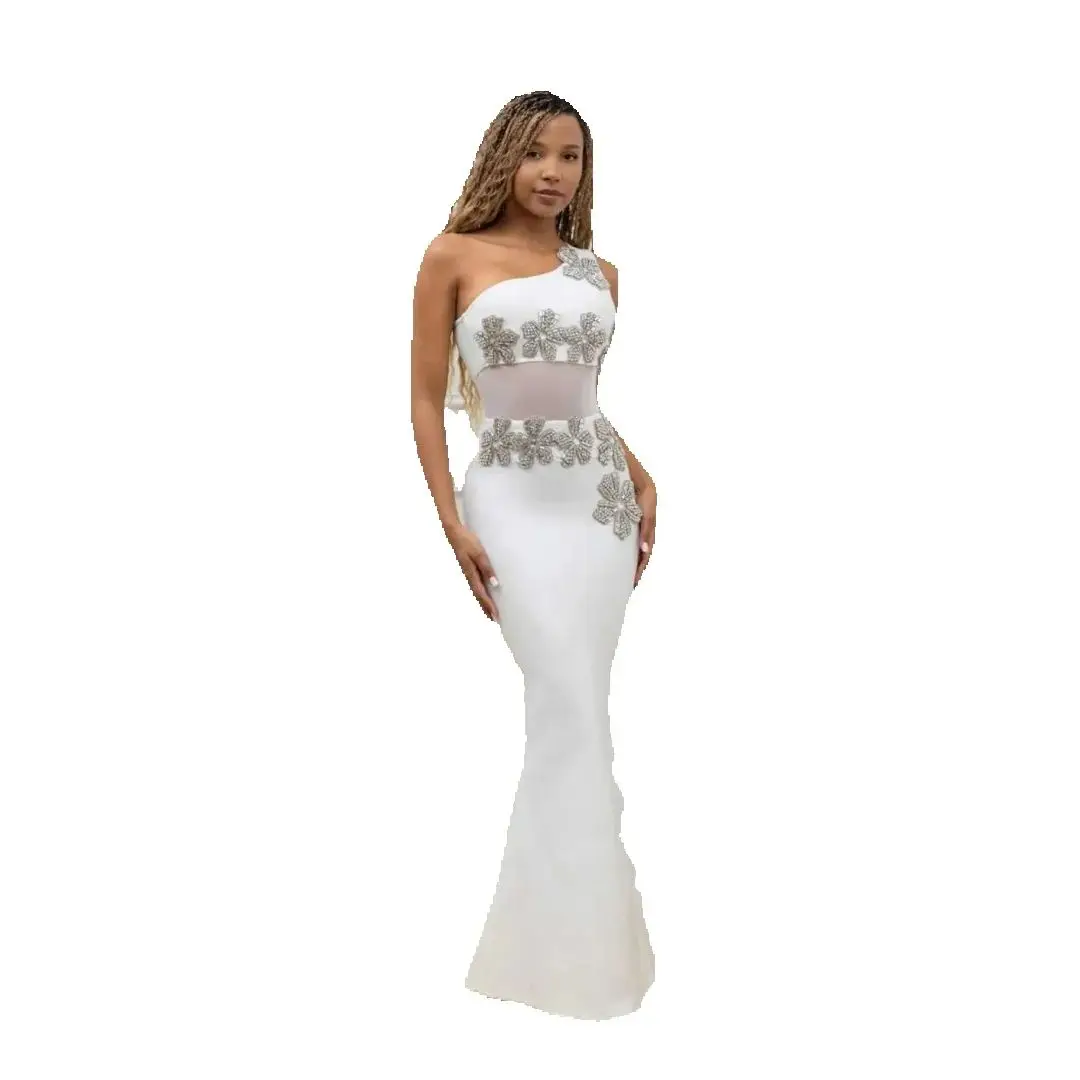 Women Evening Dresses Flowers Beads Crystals Mermaid Prom Dress One Shoulder Formal Party Gowns vestido de novia Plus Size Customized