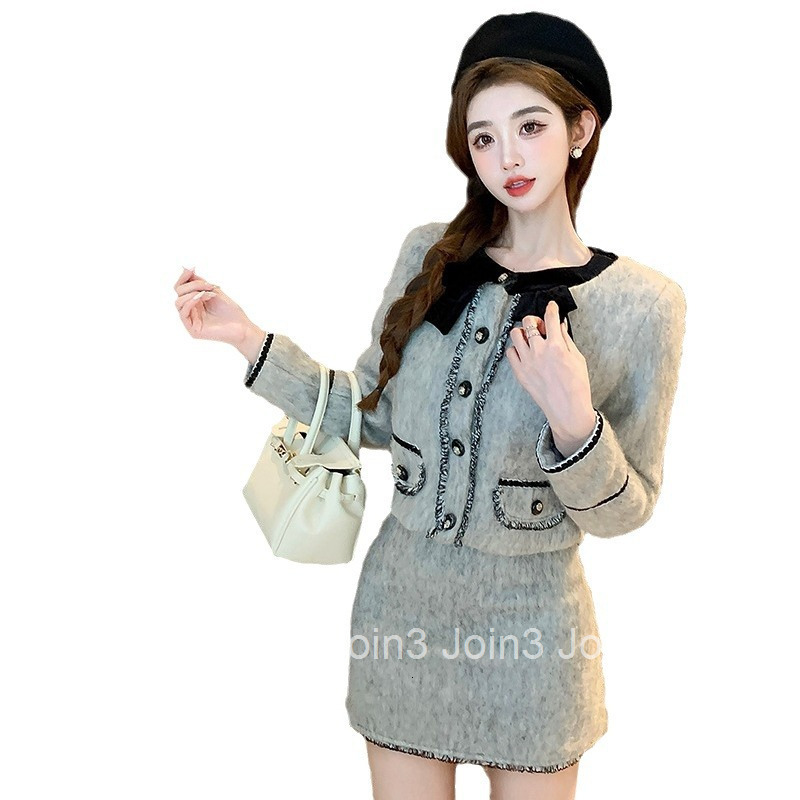Winter Spring New Design Sense Niche Chic Fashionable Short Skirt Set Long Sleeve Top Jacket + Half Skirt