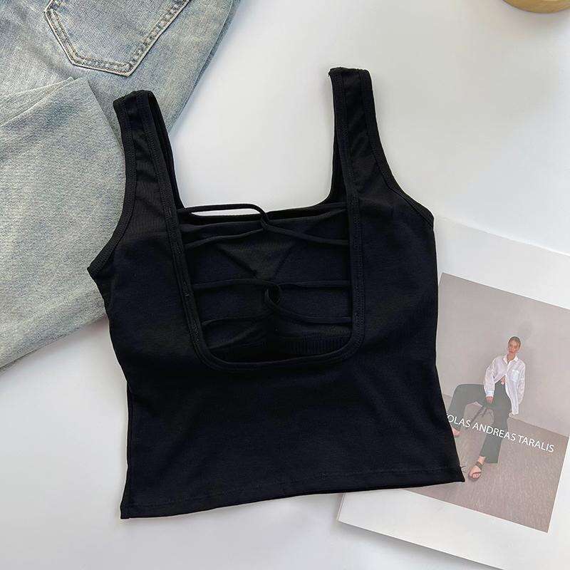 Designer T Shirt Summer Spicy Girl Camisole With Chest Pad For Outerwear And Inner Layer, Cross Design, Wide Shoulder, Beautiful Back, Base Shirt For 