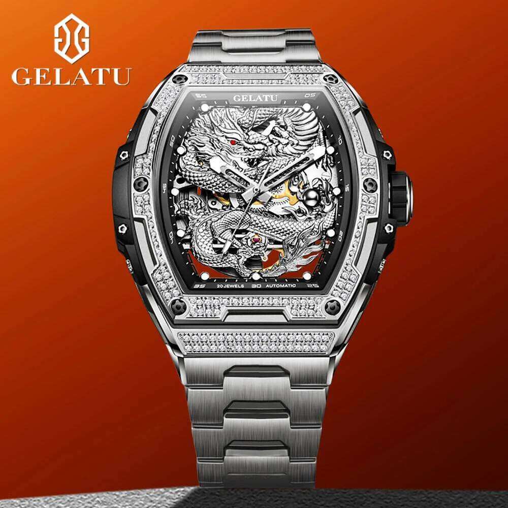 GELATU 6021 Top Brand Fashion Mechanical Watch For Men Hollow Waterproof Luminous Men's Wristwatch Original Man Watches