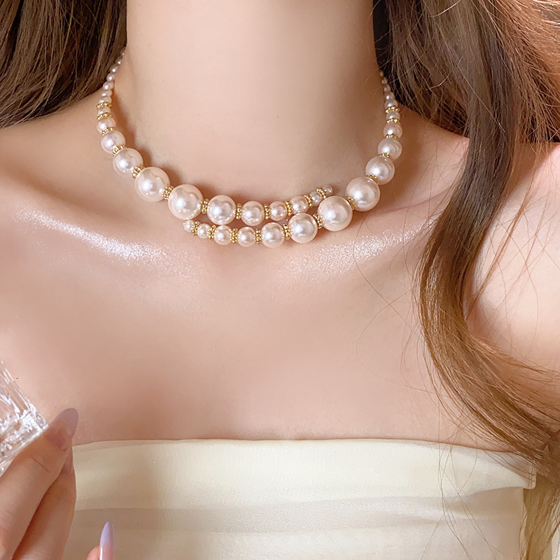 Irregular Cross Exaggerated Pearl Beaded Necklace for Women High-End Light Niche Collarbone Chain 2025 New Jewelry Jewelry for Women