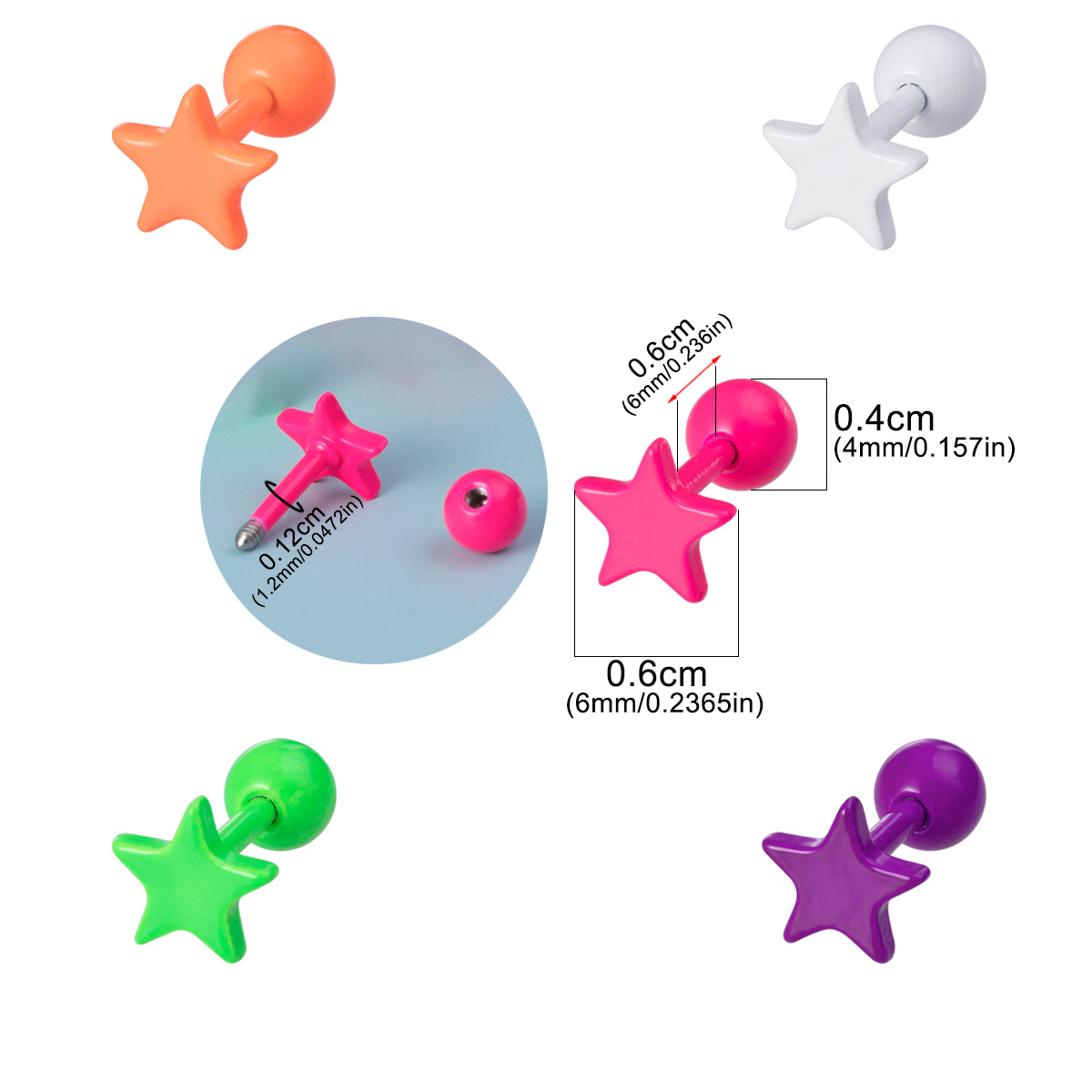 Baking paint stainless steel pentagonal star earrings, body piercing earrings, jewelry wholesale