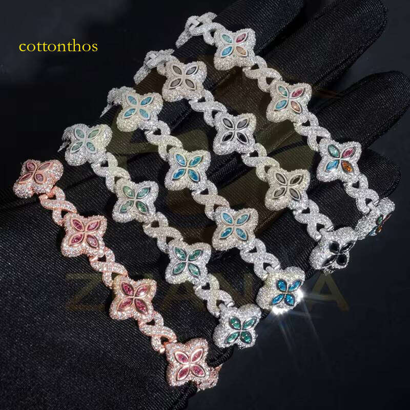 Colorful Chalcedony Pure Sier Gold Plated Hiphop Men's Multicolor Bracelet Gift