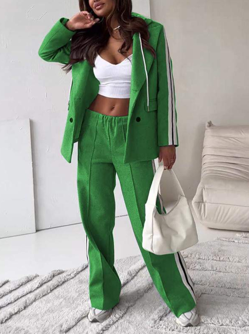 Elegant Women Pants Suit and Long Sleeve Blazer Matching Set OL Streetwear Two 2 Piece Set Winter Ribbon Outfits