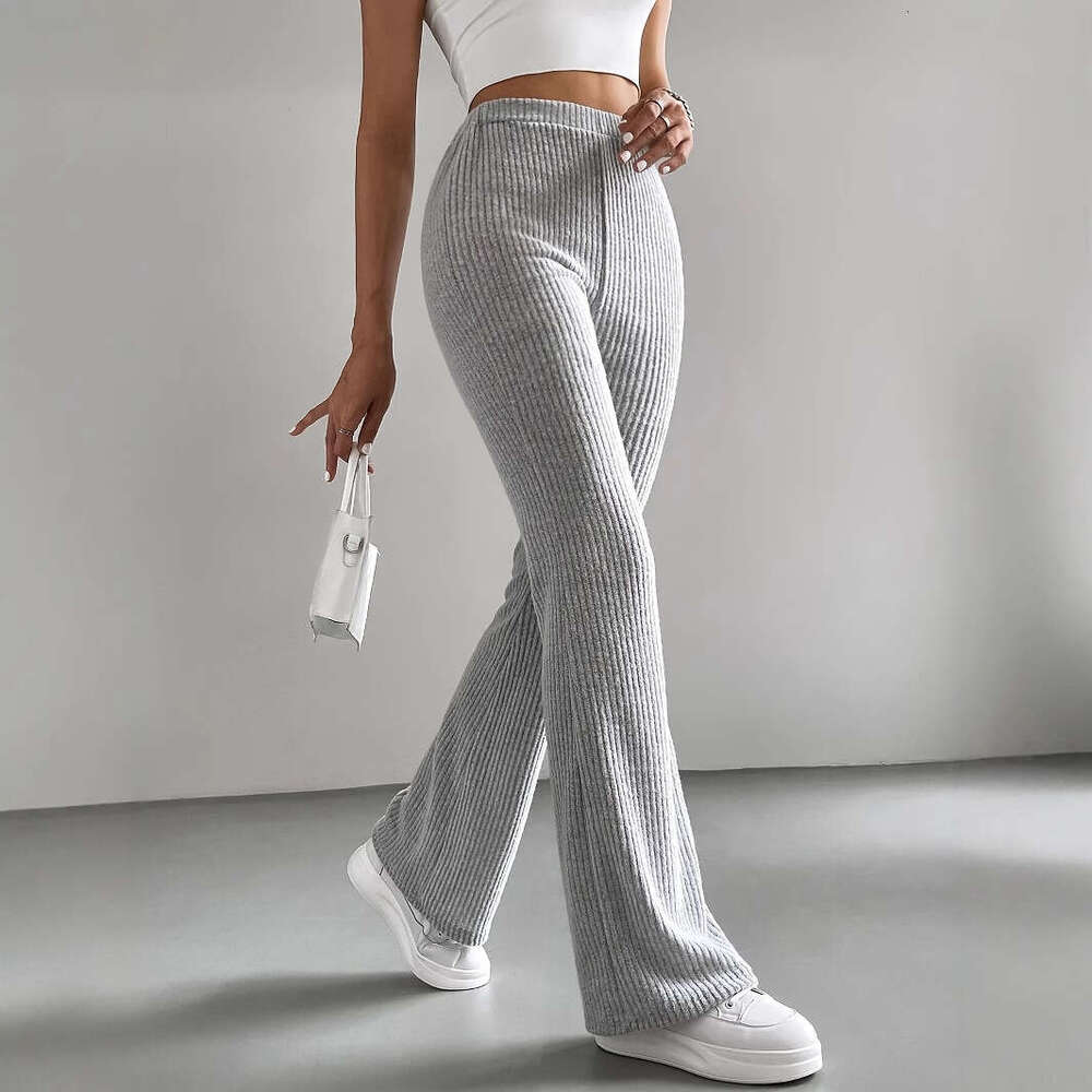 Designer T Shirt 2025 Cross-Border Spring And Autumn New Flared Pants Women's Solid Color Casual Pants Ribbed Knit Fashion Versatile Slim Fit Lon