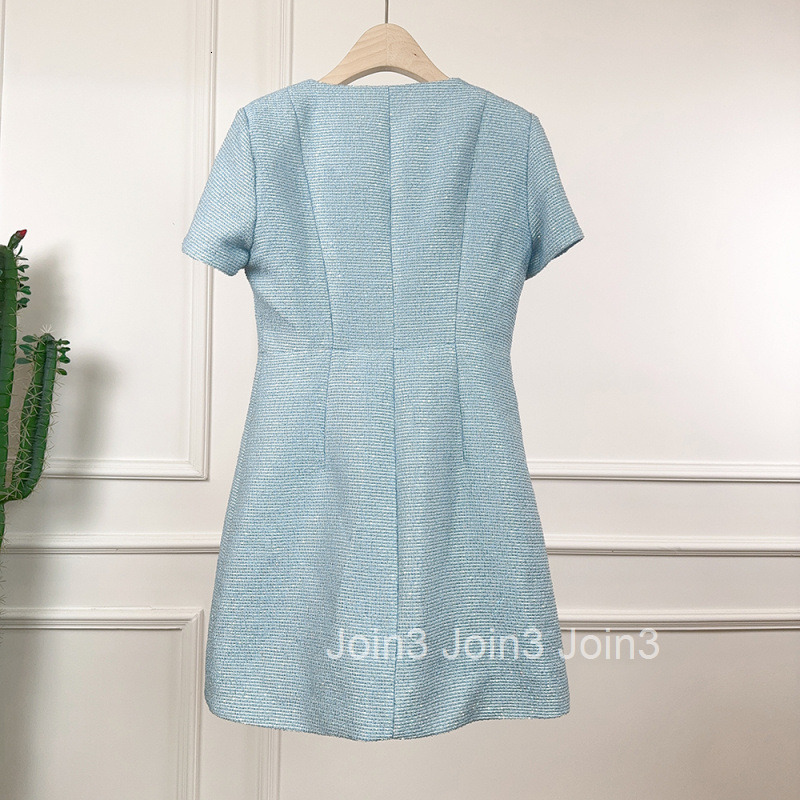 25 Summer Autumn New French Style Sequin Silver Thread High J-Sense Elegant Waist-Slimming Short Sleeve Dress Short Skirt