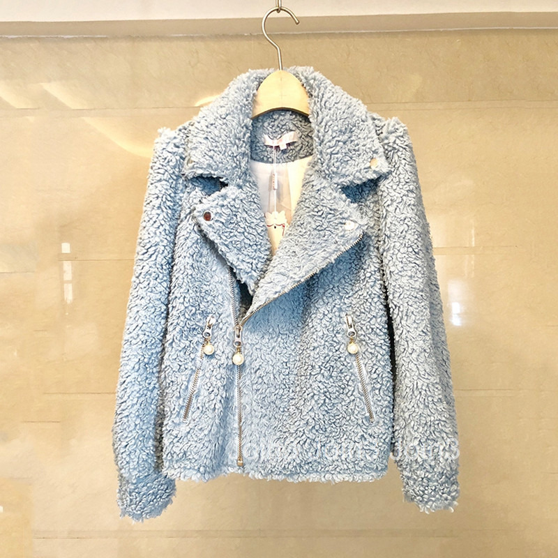 Fashion Casual Suit Collar Jacket for Women Trendy Winter Faux Fur Motorcycle Jacket Top