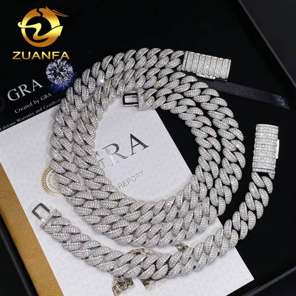 Hip Hop Style 13mm 925 Silver Moissanite Diamond Cuban Chain Iced Out Cuban Link Chain Pass Diamond Tester Moissanite Jewelry