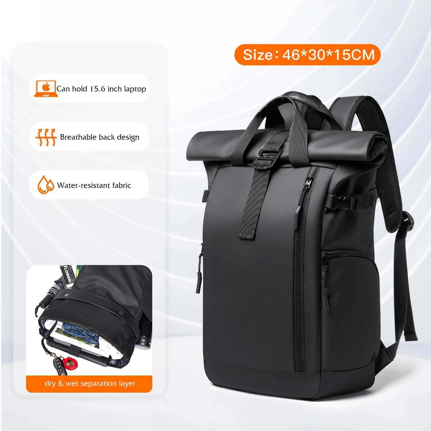Mens 15.6 Inch Laptop Backpack Rolltop Rucksack Large Capacity Travel Hiking Waterproof College School Bag Casual Daypack S250728