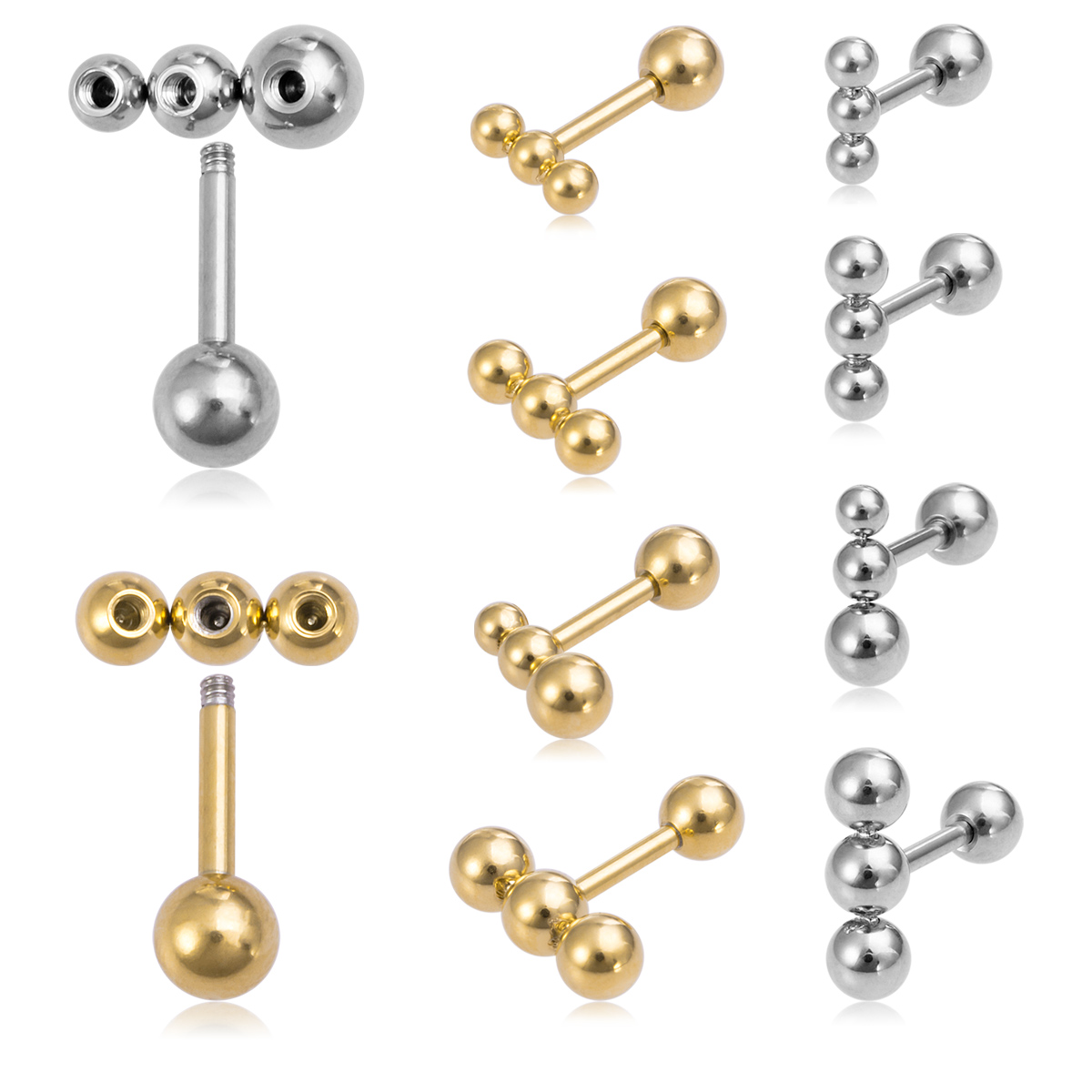 Three threaded hole steel ball stainless steel ball ear bone nail earrings human piercing jewelry wholesale