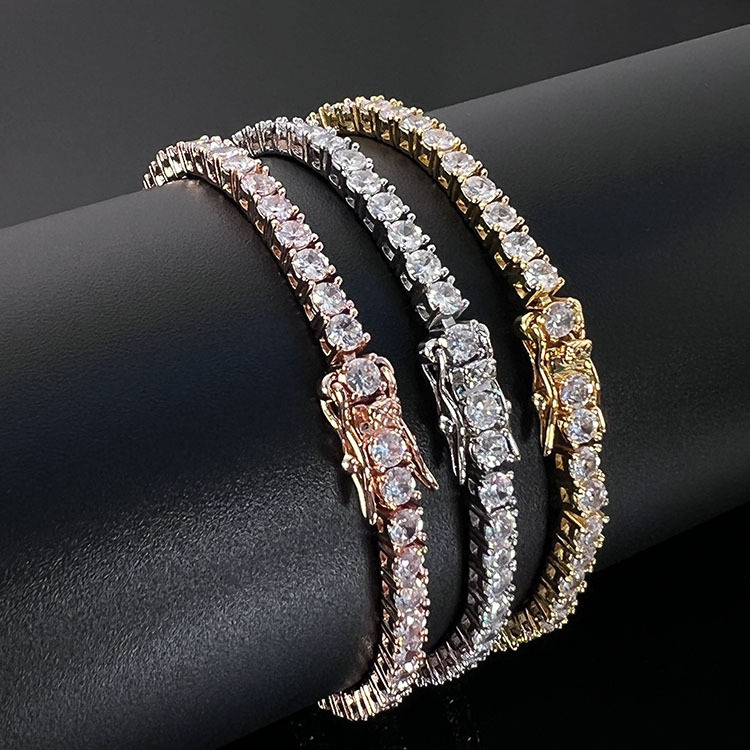 Tennis Chain Inlaid Full Dia Zircon Bracelet Gold-Plated Copper Jewelry