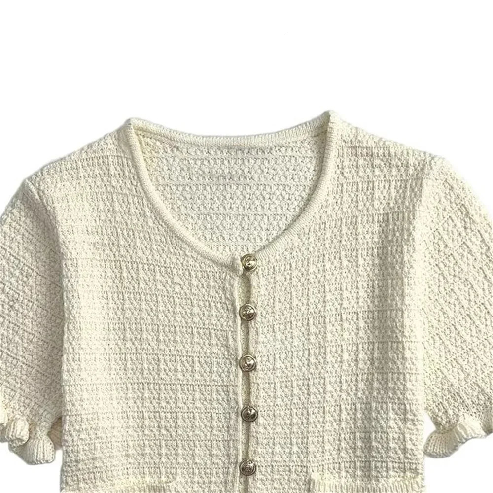 UNIZERA Womens Knitted Jacket Layered Decoration Round Neck Short Sleeved Temperament Summer Jacket w250729