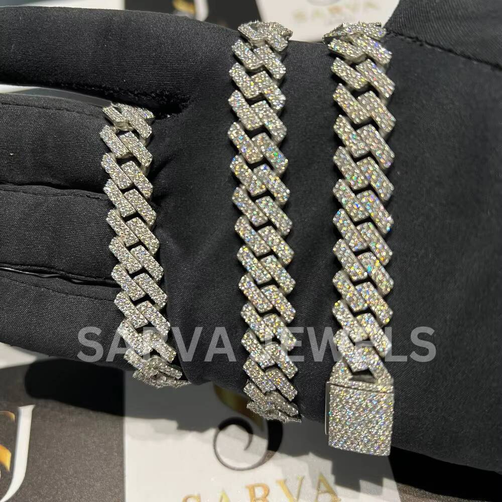 Luxury 925 Sterling Silver Mens Necklaces Rose Gold Plated Pretty Cuban Chain with VVS Moissanite Diamond Cut Hip Hop Style