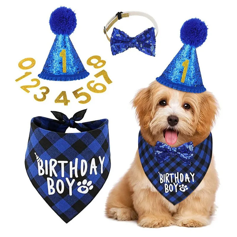 Dog Birthday Party Decoration Set Pet Triangle Scarf Cute Hat Bow Tie Collar Accessory Supplies 250729