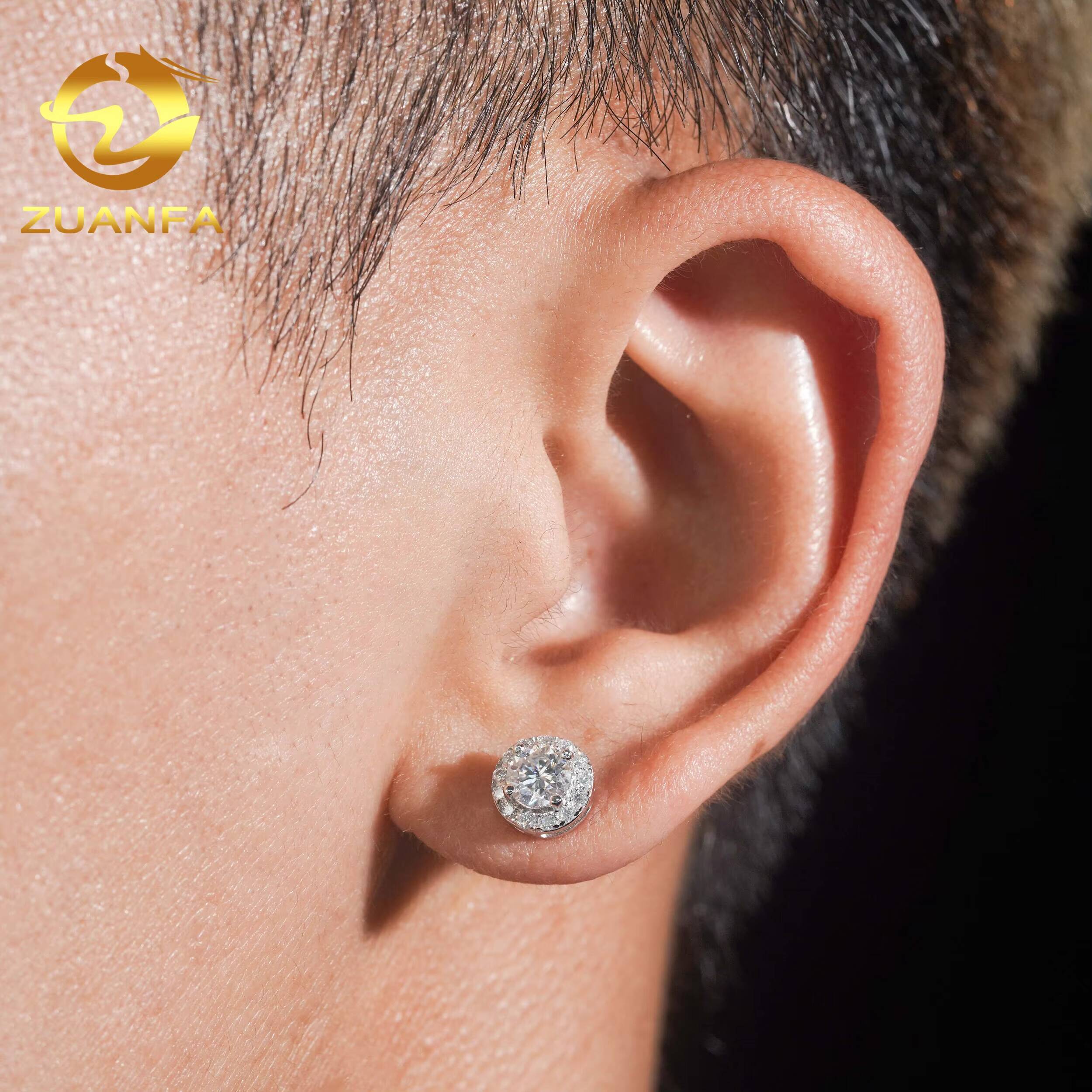Low Price High Quality Hip Hop Iced Out Bulk 925 Silver Mens Diamond VVS Moissanite Earrings