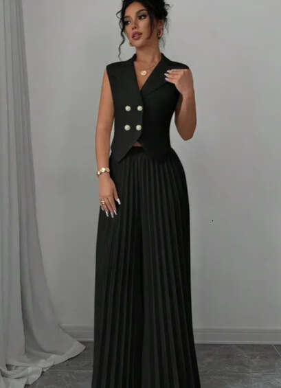 2025 European and American Cross-Border New Fashion Vest Pleated Skirt Pants Set Women's Clothing