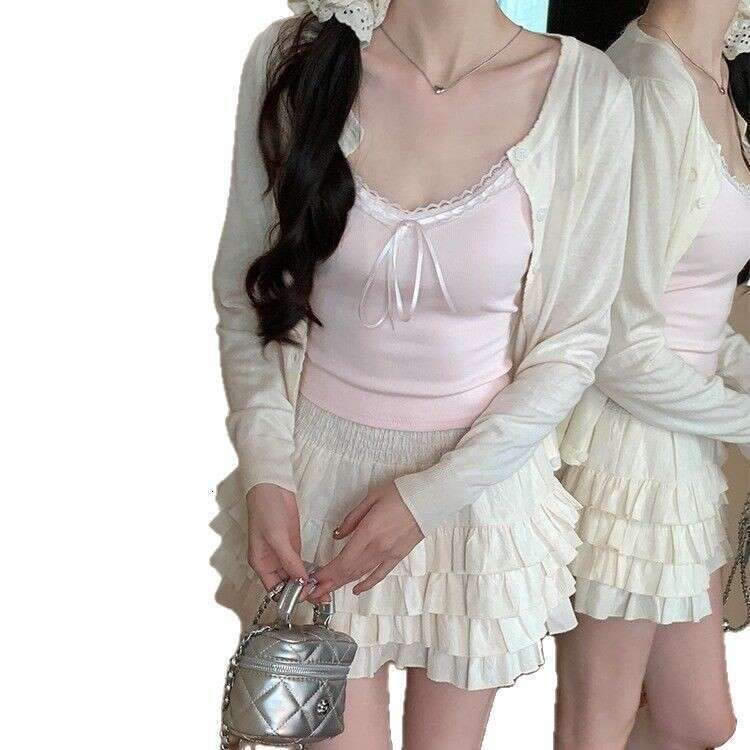 Designer T Shirt Pure Desire Lace Trim Camisole With Chest Pads For Women, Sweet And Spicy Bowknot Short Top For Inner And Outer Wear