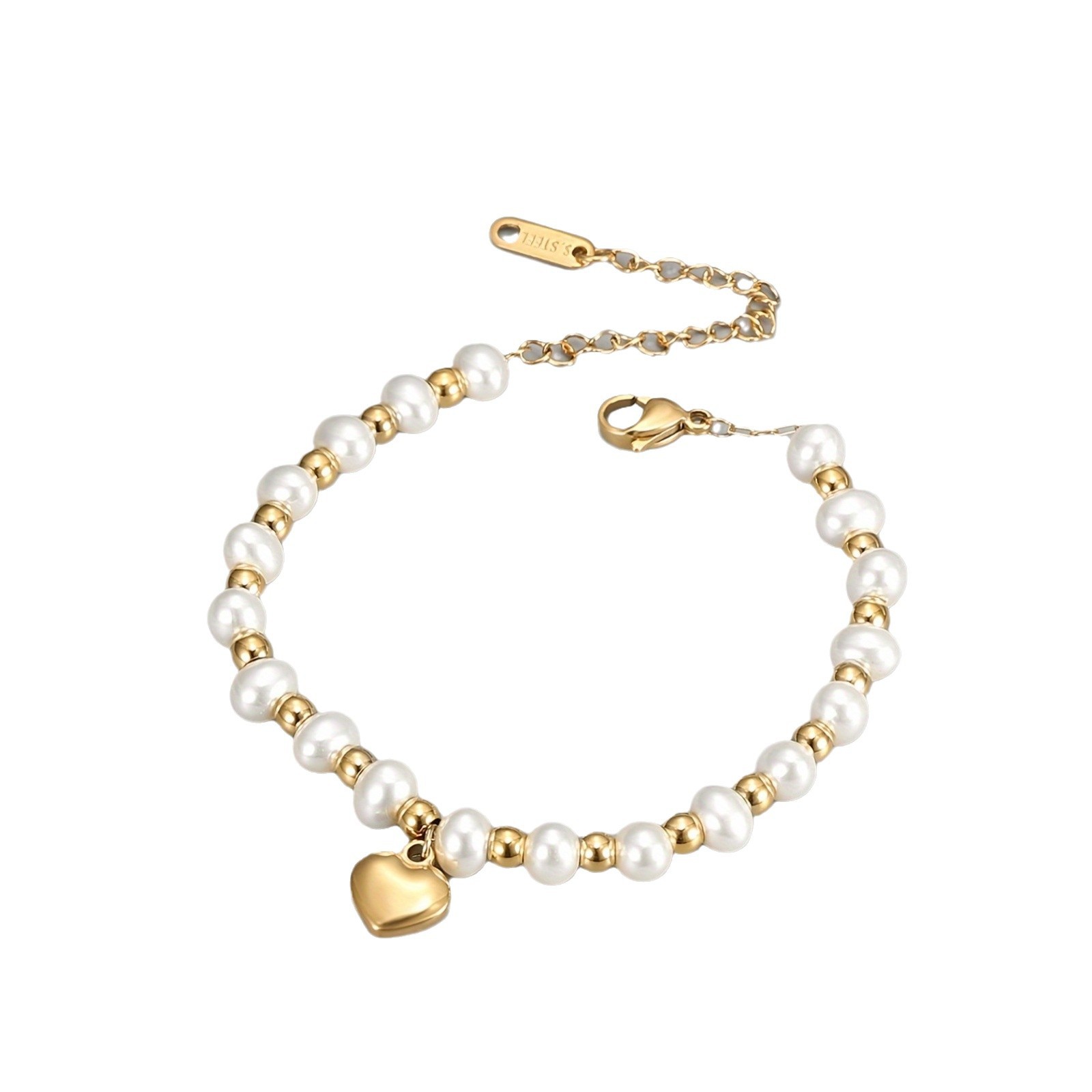 Stainless Steel Charm Necklace: Delicate Heart-Pearl Pendant for Daily Wear