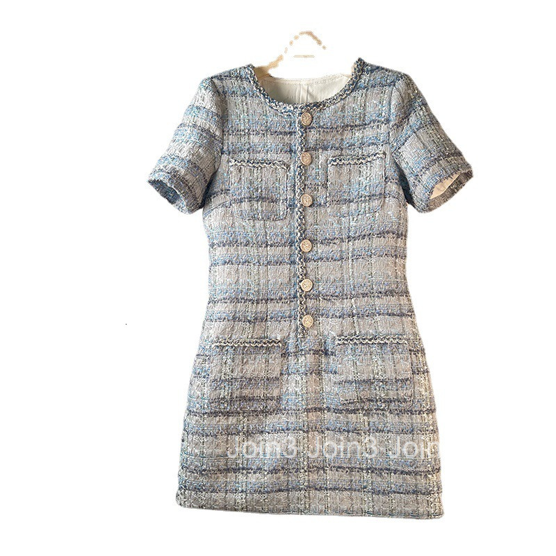 Summer New Slim Fit Elegant Short Sleeve Dress Fashion Single Breasted Round Neck Short Dress Bodycon Dress