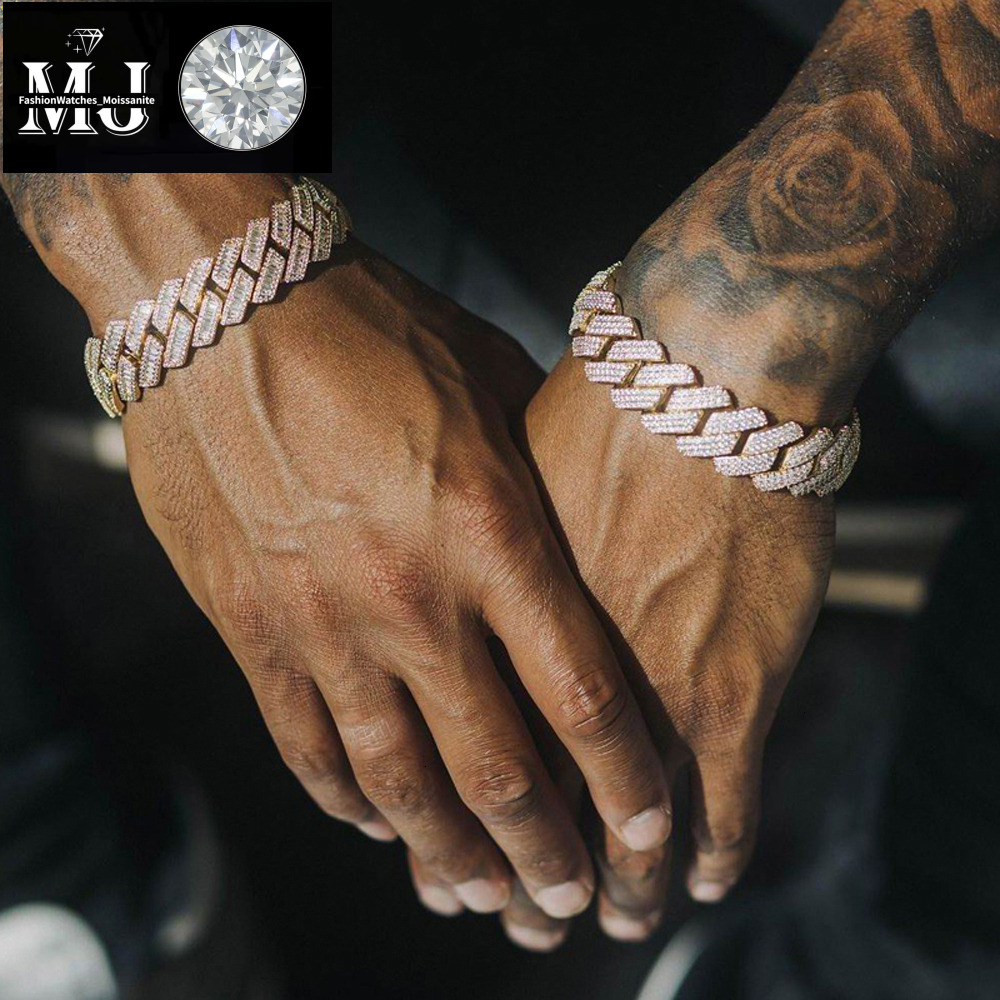 Charm Bracelets Iced Out Cuban k Bracelet For Men Prong Setting CZ Cubic Zirconia Two Tone Color Chain Bangle Hip Hop Jewelry 230815