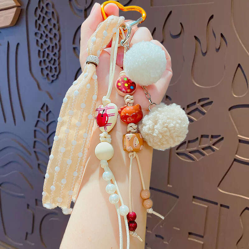 2025 Miu Series Cute Woven Lace Warm Orange Keychain Car Bag Pendant Girly Heart Ins Style Decorative Small Accessories