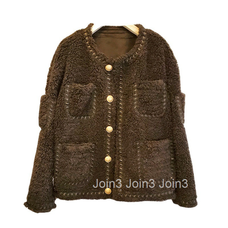 Winter New Korean Slimming Lamb Wool Coat for Women Loose Short Sheepskin Jacket