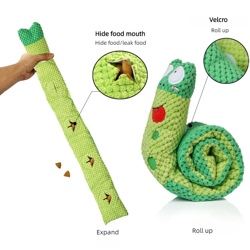 Dog Puzzle Feeder Interactive Toy Indestructible Plush Sound Squeak Puppy Toys For Durable Foldable Snail Dogs Pet Supplies 250729