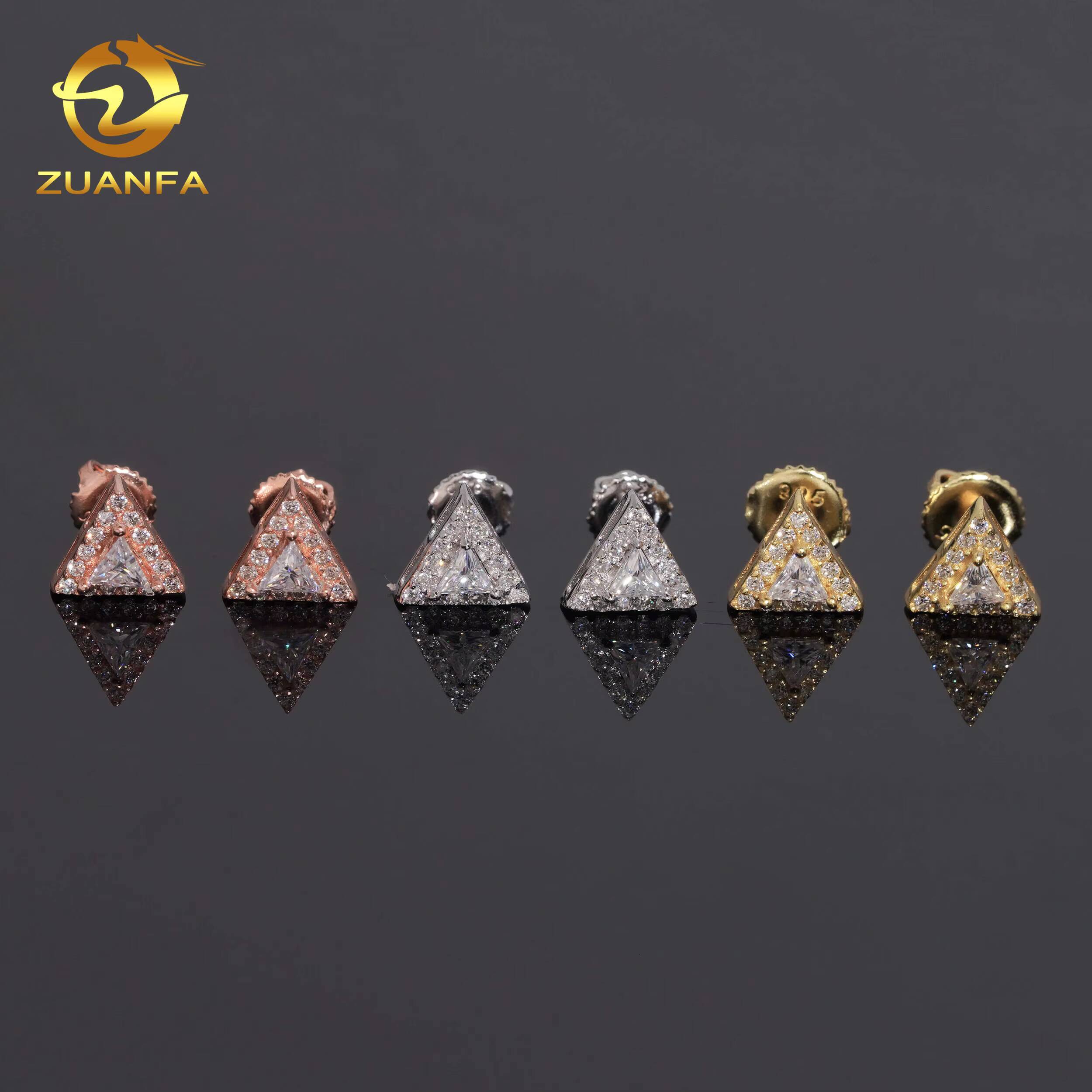 RTS Triangle Cut Diamond Unique Shape Iced Out Earring Hip Hop Moissanite Jewelry 925 Silver VVS Moissanite Stud Earrings