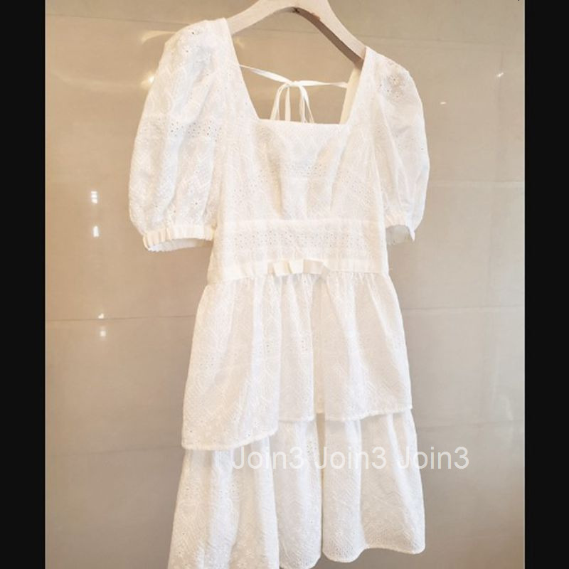 Summer New Fashion French Mid-Length Dress Square Neck Puff Short Sleeve Dress Hot List Daily Outfit Collection