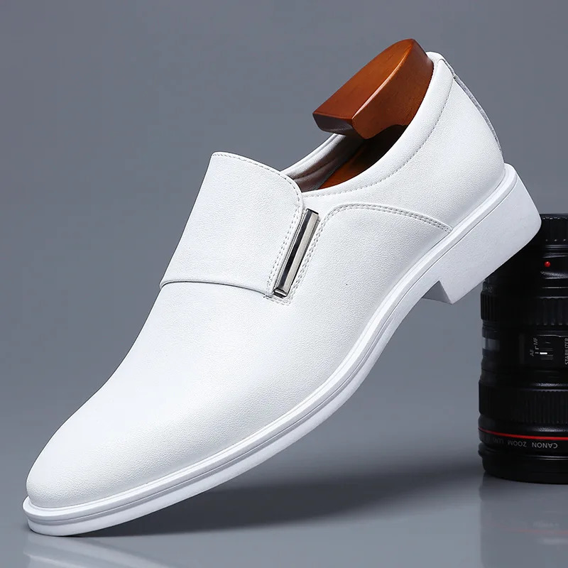 Mens Elevating Dress Shoes British Style Pointed-Toe Cowhide Leather Soft White Oxfords Formal Business Footwear 250725