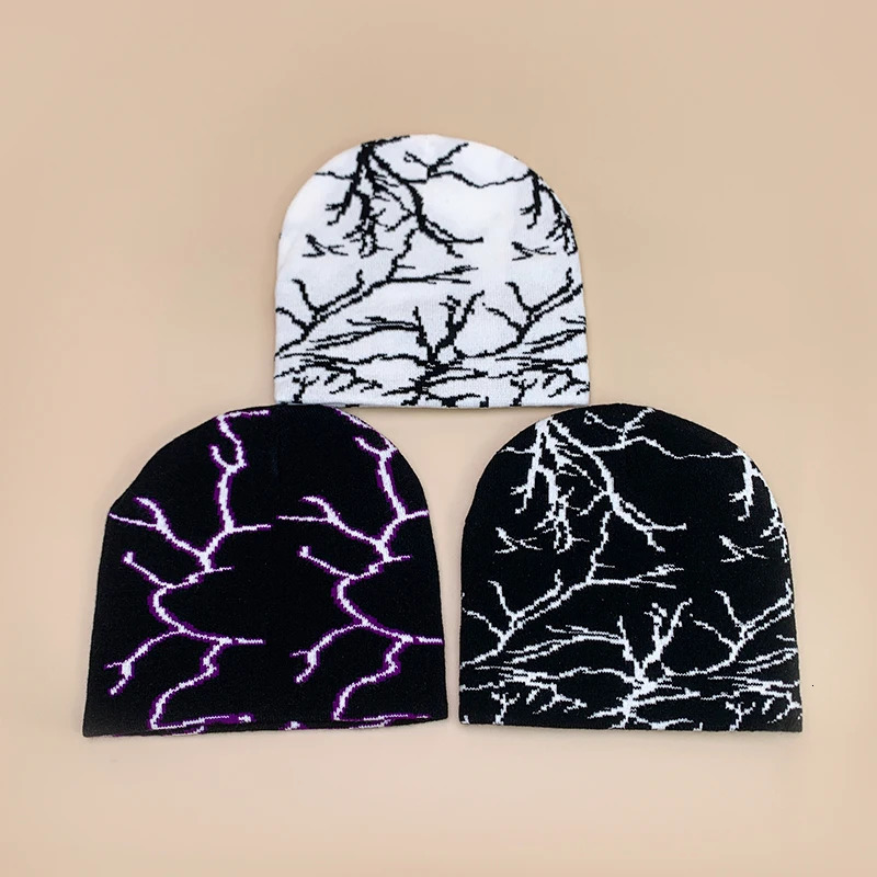European Style Cool Lightning Knitted Hats Autumn and Winter Unisex Warm Hip Hop Versatile Personal Fashion Street Beanies 250724