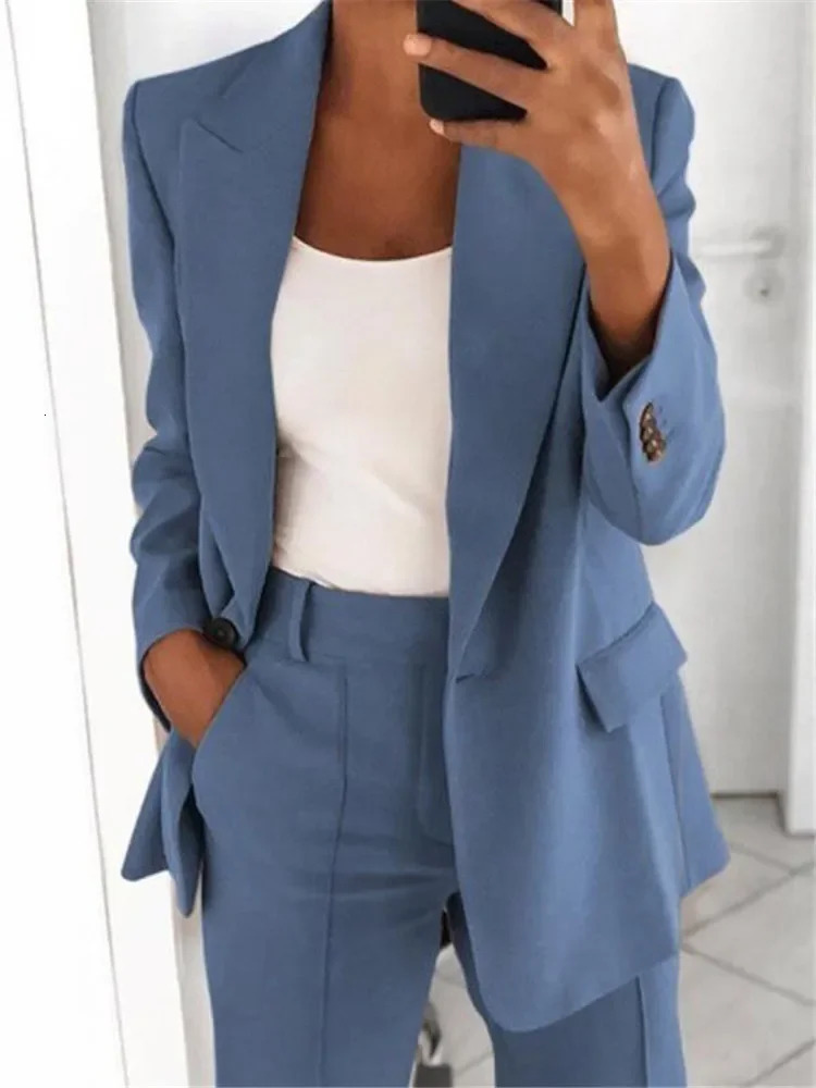 S5XL Womens Blazer Casual Longsleeved Top Solid Color Suit Collar Button Simple Temperament Plus Size Blazer 250715
