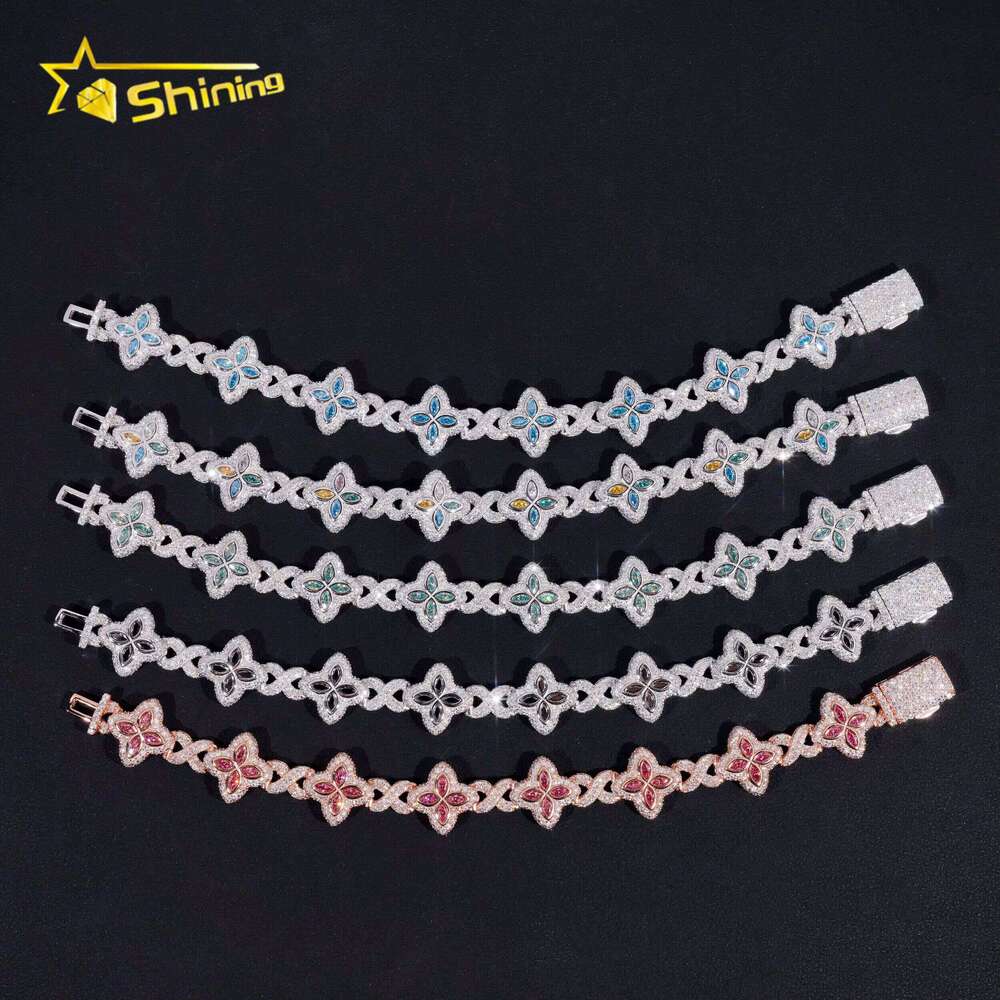 New Design Iced Out Color Cuban Chain Sterling Sier Moissanite 15mm Bracelet Hip Hop Men's Jewelry