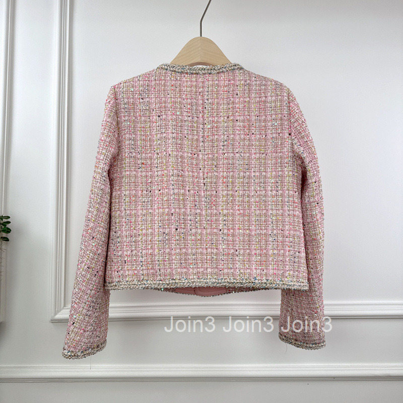 2025 Spring and Autumn New French Style Fashion Plaid Heavy Craft White-Enhancing Long Sleeve Short Coat Womens Top