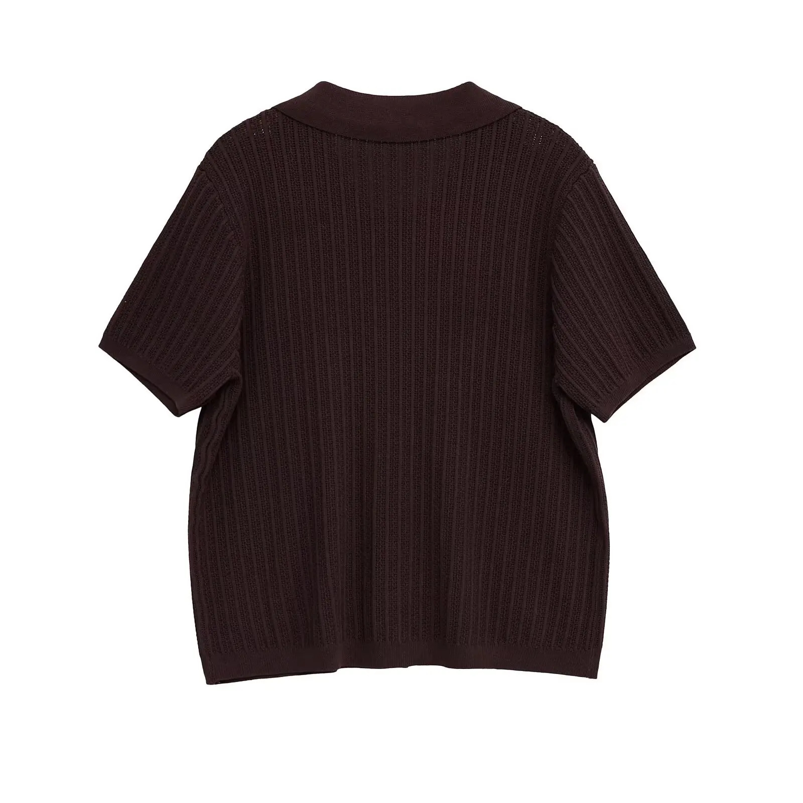 Summer Womens Casual Simple Lapel Shortsleeved Hollow Knitted Top With Straight Trousers Suit 250729