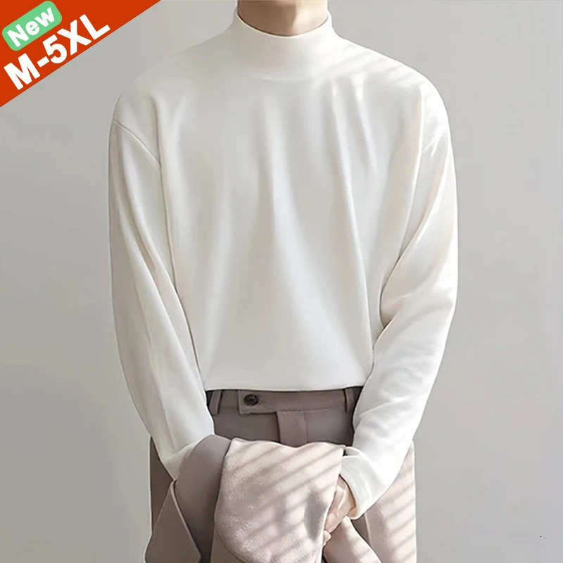 Thicken TShirts Men Winter Heavy Weight Tshirts Male Turtleneck Tops Tee Autumn Basic Mock Neck Pullovers Clothing 250729