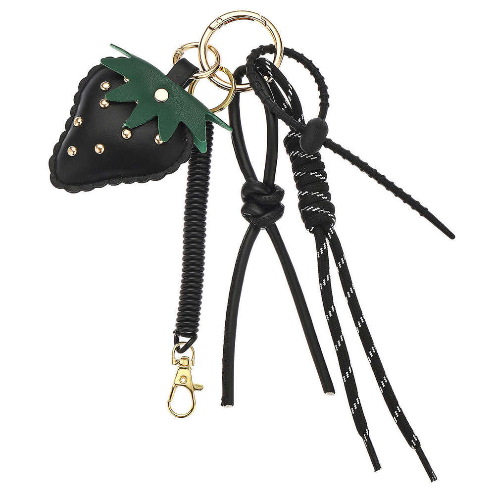 Cute Strawberry Keychain MIU Style Leather Braided Rope Heart Phone Chain Bag High-end Pendant
