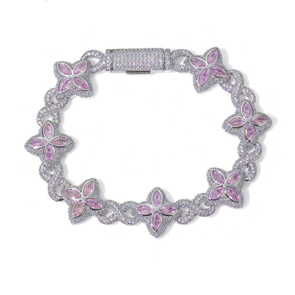 NUOYA Miami Cuban Bracelet Flower Cross Design Four Leaf Clover Infinity Chain Iced Out Colorful Zircon Hip Hop Jewelry