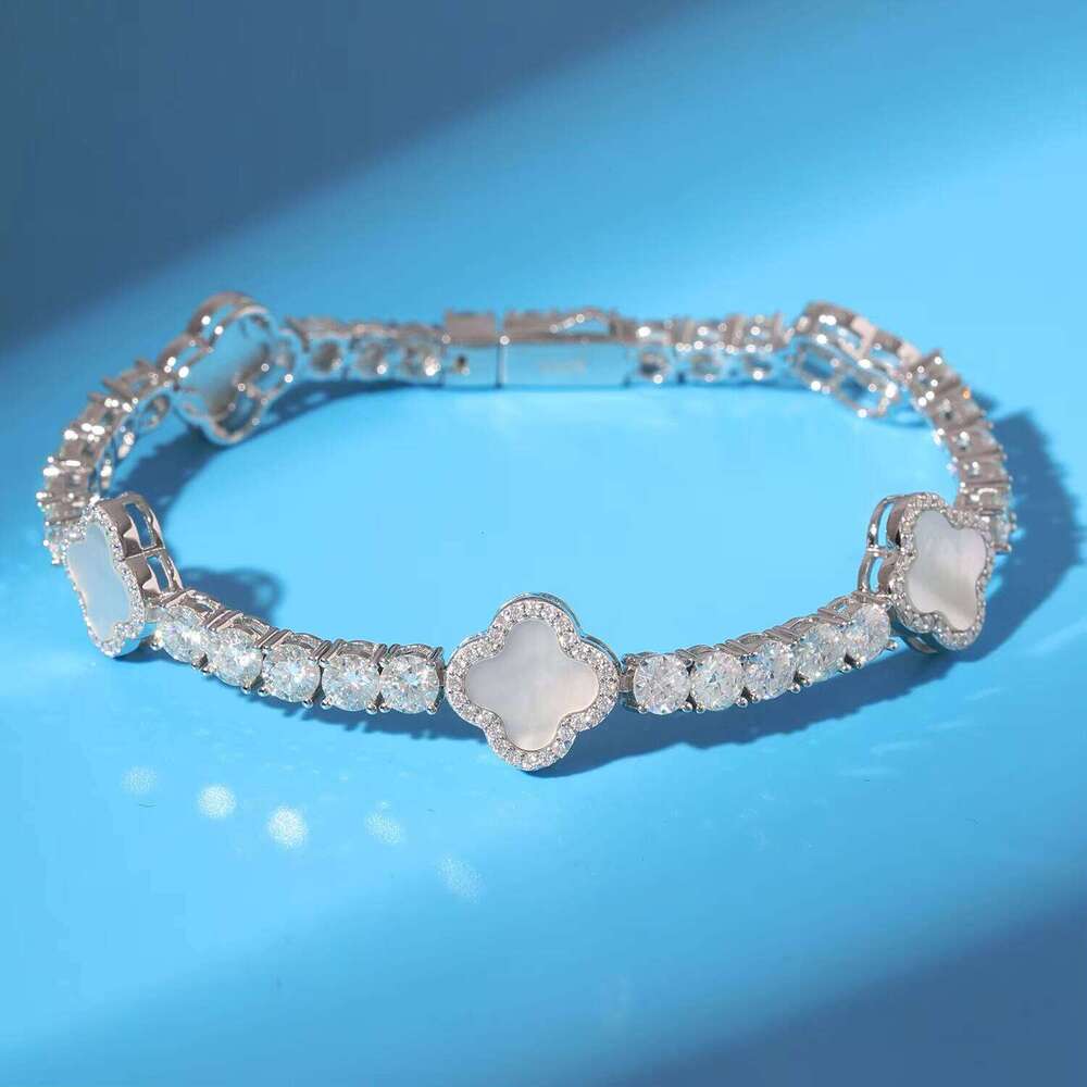 VVS D Moissanite Sier Hip Hop Tennis Chain Jewelry New Design Clover Bracelet Charming Elegant for Gift Wedding