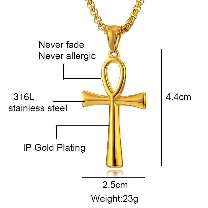 Fashion Jewelry Simple Ancient Egypt Cross Smooth Stainless Steel Gold Plated Pendant Necklaces Women Men