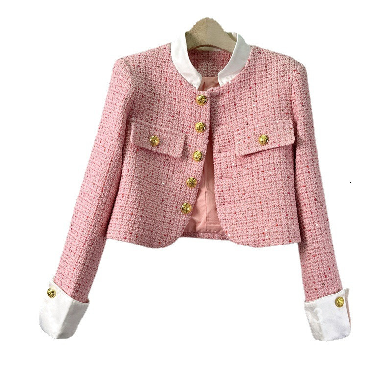 Autumn and Winter New Style Celebrity Royal Sister Small Fragrant Coat Short Goddess Net Red Single breasted Standing Neck Long Sleeve Coat